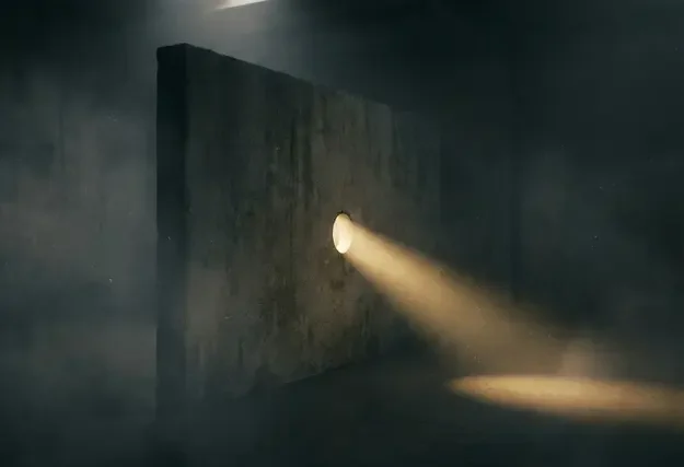 Illustration conceptuelle symbolisant le glory hole : un faisceau de lumière traversant une cloison sombre, évoquant le mystère, l'anonymat et la découverte.