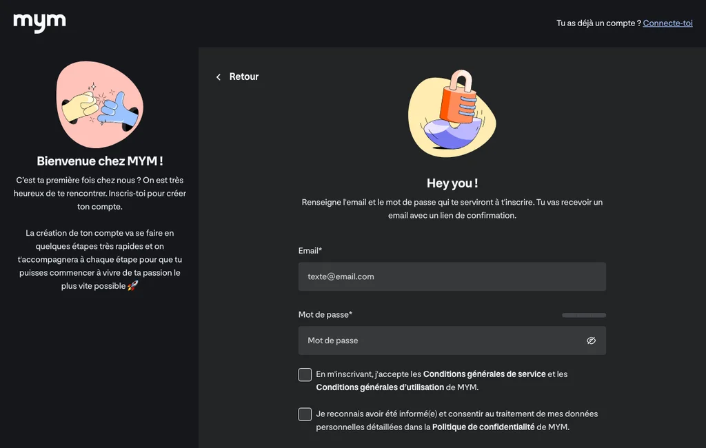 Troisième étape : l'e-mail et le mot de passe du compte créatrice