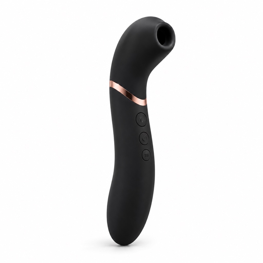 Womanizer Next, stimulateur clitoridien noir posé sur fond blanc